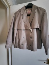 Ladies Size M (16) 100% Leather Jacket Grey Padded Shoulders Loose Fitting