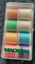 BOX MADEIRA METALLIC PASTELS EMBROIDERY THREADS - 7 BRAND NEW, 1 PART USED