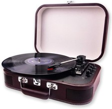 Portable Bluetooth Suitcase Turntable with Built-in Stereo Speakers, AUX/USB/RCA