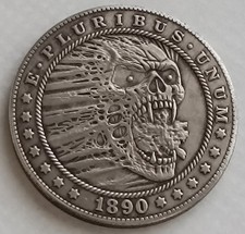 1890 Hobo Morgan Dollar Zombie Skin Skull Fantasy Coin