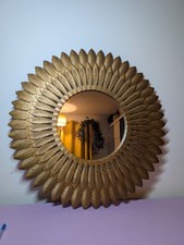 Feather Style Wall Mirror 50cm Gold Wooden Style Darthome Rustic Gold Round CB27