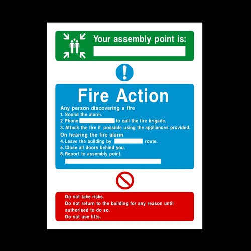 Fire action rigid plastic - fire, sign