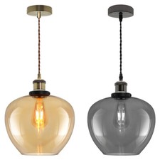 Vintage Smoked Gold Glass Shade Chandelier Pendant Ceiling Hanging Retro Lights