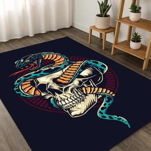 Skull snake rug dark - skull,