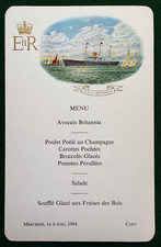 Antique HMY Britannia Yacht Menu Royal Tour Queen Elizabeth II Caen France 1984
