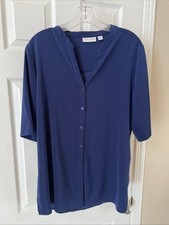 Susan Graver Gorgeous Blue Button Blouse top Pretty Short sleeve Size 12