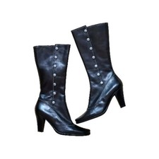 UK4 Vintage LUC BERJEN Designer Leather Zip Up Boots 3" Heels Party Shoes SALE