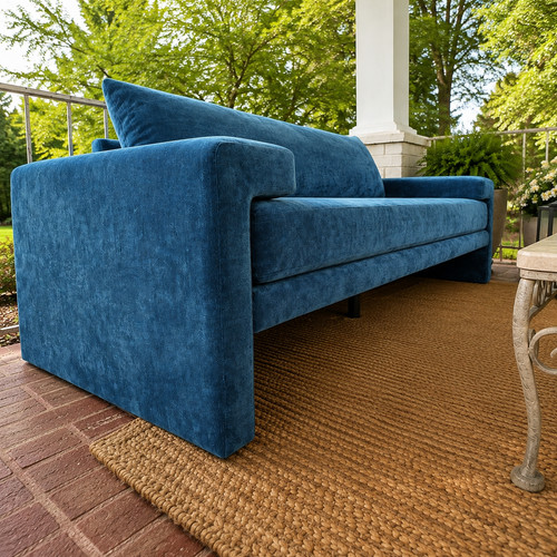 Modern blue chenille seater - blue, 3-seater