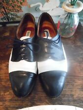 Ladies Vintage Bally Two Tone White and Navy Leather Brogue Shoes, Size 6.5