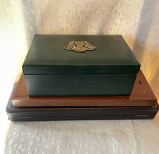 3 Vintage Boxes Document with Coat of Arms Badge, Cutlery, sliding lid Pencil