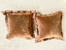 A Pair Of Extra Large Brown Velvet Scatter Cushions With Feather Inserts