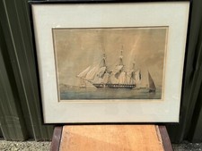 VINTAGE / ANTIQUE FRAMED PRINT H. M. S. Phaeton TG DUTTON STONE PRINT SHIP BOAT