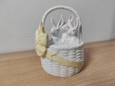 Vintage Playbox Porcelain Bunny Basket Music Box Ornament Easter Decor