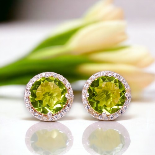 Natural peridot gemstone stud - natural,