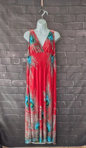 Women red peacock print maxi - red,