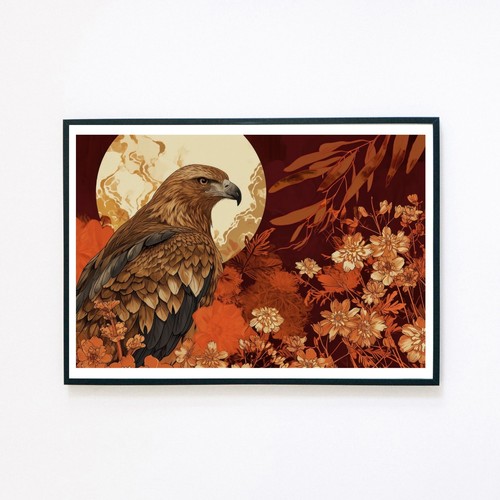 Hawk moon night bird flowers - hawk,