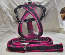 Dog Harness - Fleece Lined - Pink Tartan, Check, Plaid, Matching Lead options
