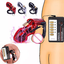 Male E-stim Shock Penis Ring Chastity Cage Device Lockable for Men Bondage BDSM