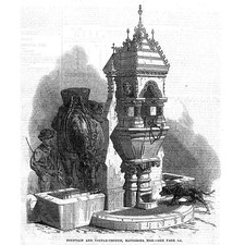 LONDON Fountain and Cattle Trough in Battersea Park - Antique Print 1867