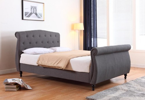 Grey fabric bed - bed, linen