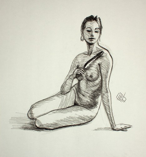 Original female charcoal - charcoal, on