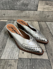 Free People Women's Anya Mules Shoes Size UK 4 Silver Metallic Studded Slip On