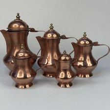 Vintage French Kitchen Traditional Set Of 5 Ornametal Copper Coffee Pots