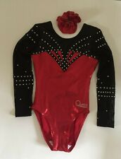 NEW Quatro Gymnastics leotard, Size 32" (AXS), Red & Black long sleeve (ref:4)