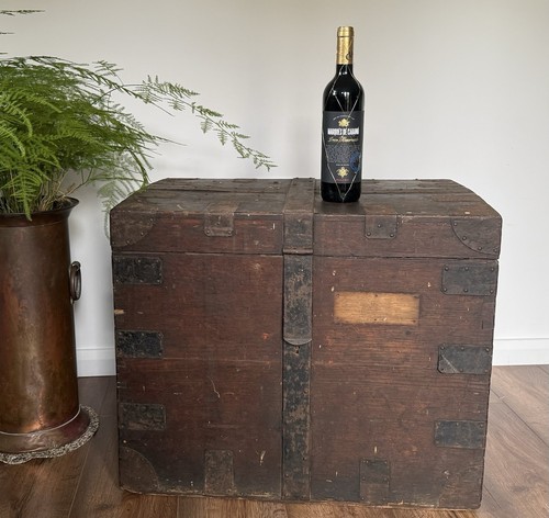 Antique oak trunk metal bound - oak,