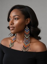 Extra Long African Beaded Dangle Earrings – Multicolour Handmade Jewellery