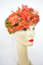 Floral pillbox hat autumn colours brimless vintage small Brights of Bristol 60's