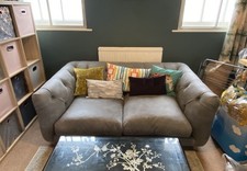 Loaf Grey Leather 2 To 3 Seater Chesterfield Style Sofa