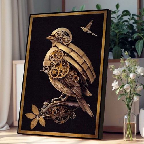 Steampunk bird canvas wall art - bird,