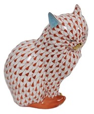 Herend Cat Rust Fishnet Blue