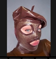 Little Rubber Cherry - Unique Latex Rubber Gummi BERET BROWN - Free Size 