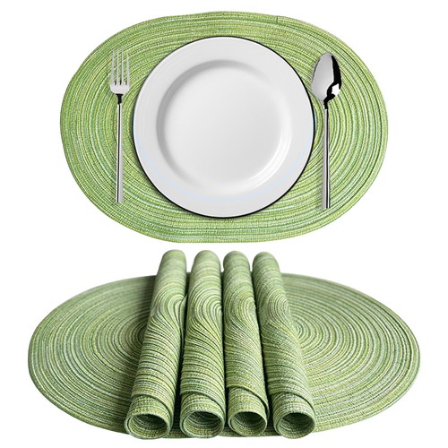Green cotton linen - green, oval