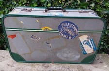 Vintage 1950s/60s Suitcase with Original Period Luggage Labels. Green.