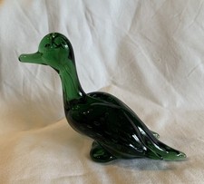 Beautiful Handmade Glass Duck,  Emerald Green with Bubbles Murano Style,Vintage 