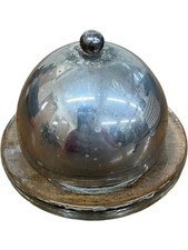 Vintage Silver-Tone Glass Cloche Bell Dome with Base Retro Decor