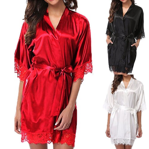 Solid satin night robe short - satin,