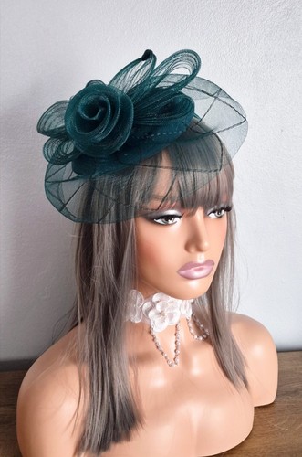Emerald teal fascinator - ,