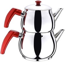 Traditional Turkish Caydanlik Teapot Tea Maker Stainless Steel Large Size dfd