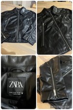 Brand New Zara Black Faux Leather Collared Jacket Zip Detail Size XL