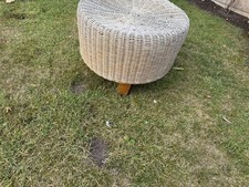 VINTAGE ROUND WOVEN WICKER RATTAN BOHEMIAN CIRCULAR FOOTSTOOL SEAT TABLE 19" D
