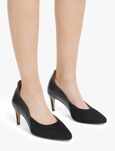 Ladies black suede court - suede, shoes