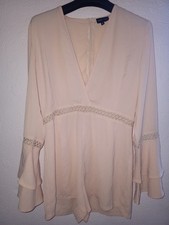 Pretty Little Thing Beige Short Jump Suit Ruffle Sleeve Size 14
