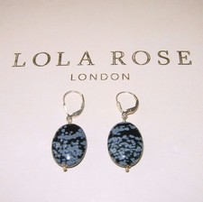 LOLA ROSE SNOWFLAKE ONSIDIAN LEVERBACK PIERCED DROP EARRINGS STERLING SILVER QVC