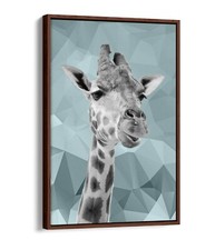 DUCK EGG BLUE GIRAFFE GEO -FLOAT EFFECT CANVAS WALL ART PIC PRINT- BLACK & WHITE
