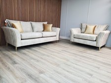 EX BARKER & STONEHOUSE FROST FABRIC 3 SEATER SOFA AND SNUGGLE LOVE CHAIR