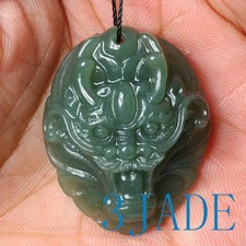 Natural Nephrite Jade Carving: Dragon Head Pendant